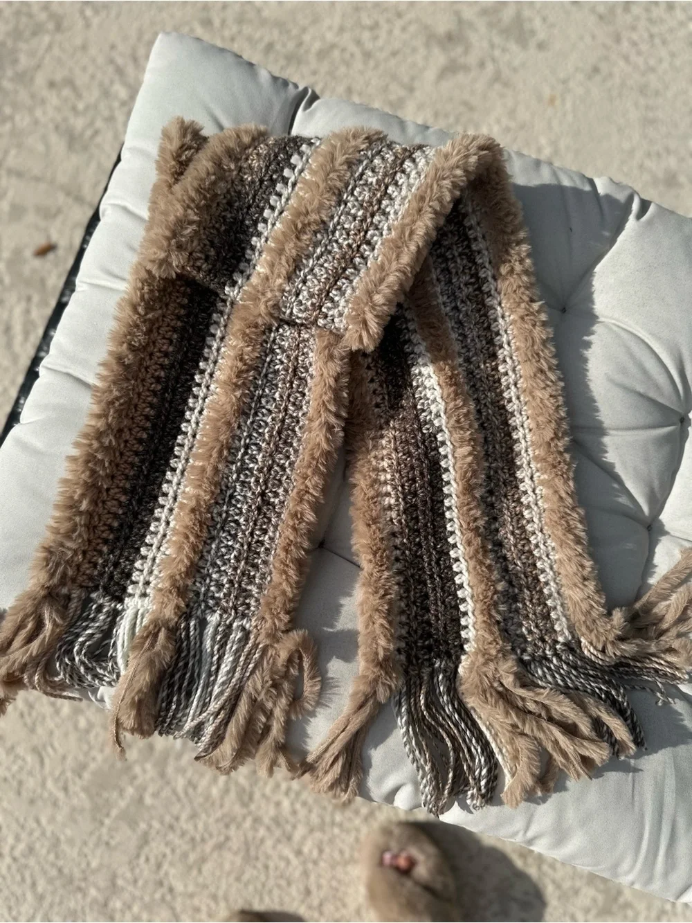 Neutral Striped Woven Throw Scarf - Beige & Taupe